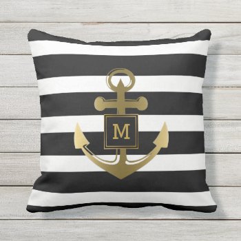 Black And White Nautical Anchor Striped Monogram Throw Pillow by angela65 at Zazzle