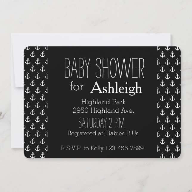 Black and White Nautical Anchors baby shower Invitation (Front)