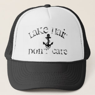 black and white nautical LAKE HAIR DON'T CARE!   Trucker Hat