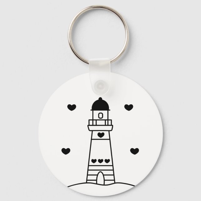 Black and White Nautical Lighthouse girly Keychain (Front)