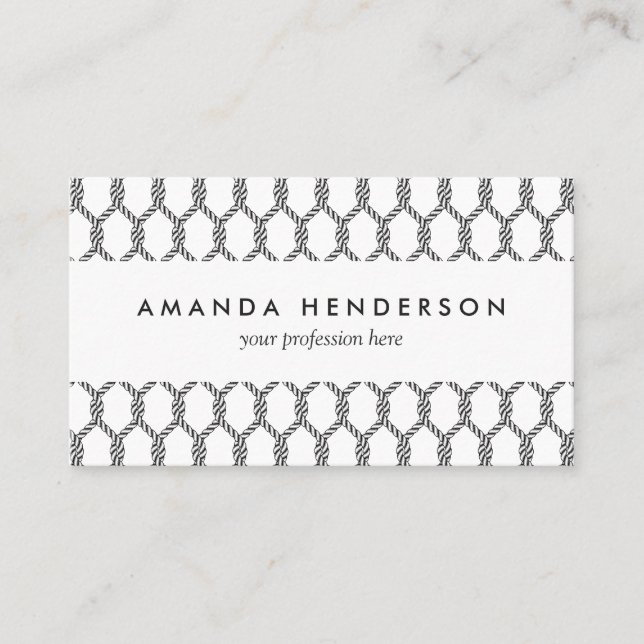 Black And White Nautical Rope Pattern Business Card (Front)