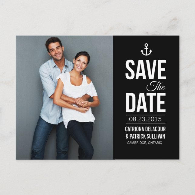 BLACK AND WHITE NAUTICAL SAVE THE DATE POSTCARD (Front)