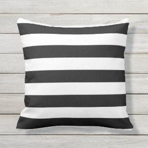 Black and White Nautical Stripes Outdoor Pillow
