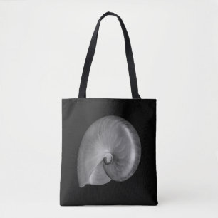 Black and White Nautilus Shell Tote Bag