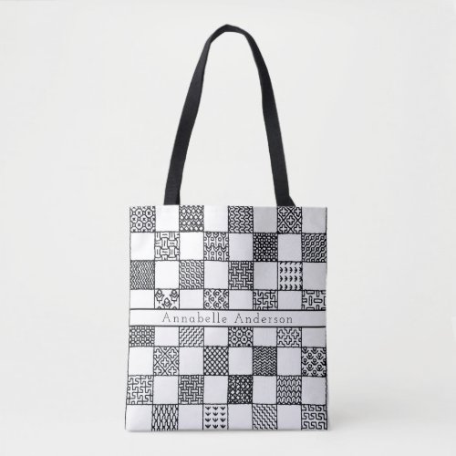 Black and White Needlepoint Personalize Tote Bag