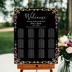 Black And White Neon Floral Wedding Seating Chart Foam Board