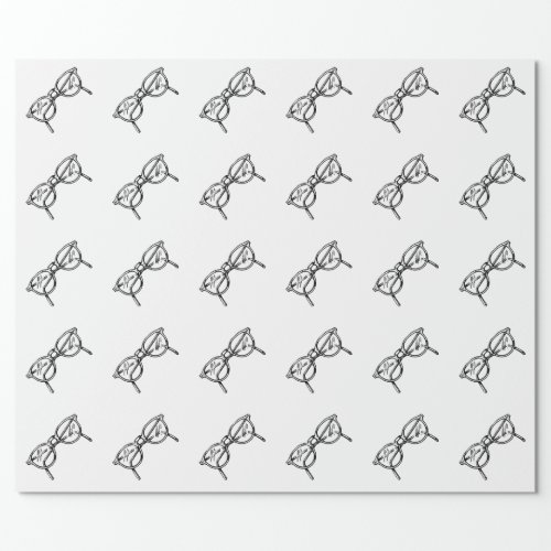 BLACK AND WHITE NERD GLASSES PATTERN WRAPPING PAPER