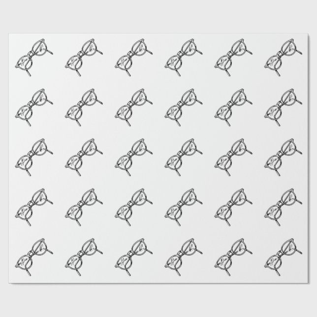 BLACK AND WHITE NERD GLASSES PATTERN WRAPPING PAPER (Flat)