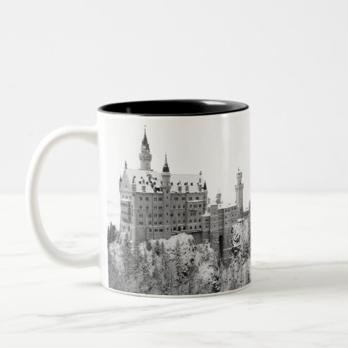 Black and White Neuschwanstein Castle in Winter Two_Tone Coffee Mug
