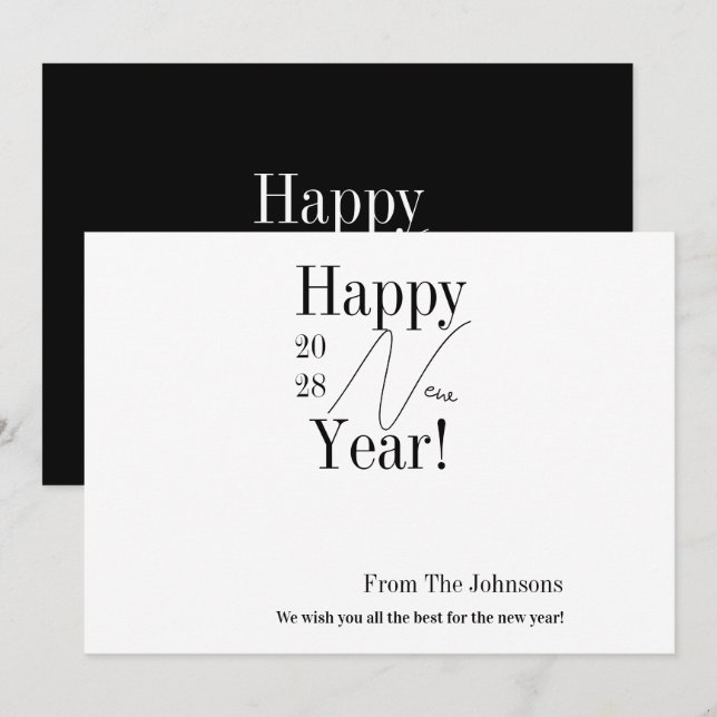 Black and White New Year's Eve Holiday Card (Front/Back)