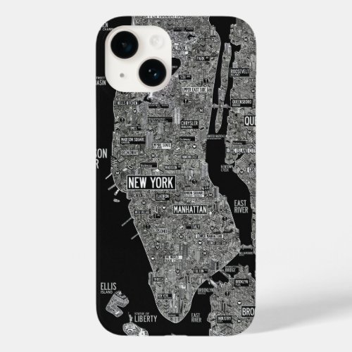 black and white new york city hand drawn map Case_Mate iPhone 14 case