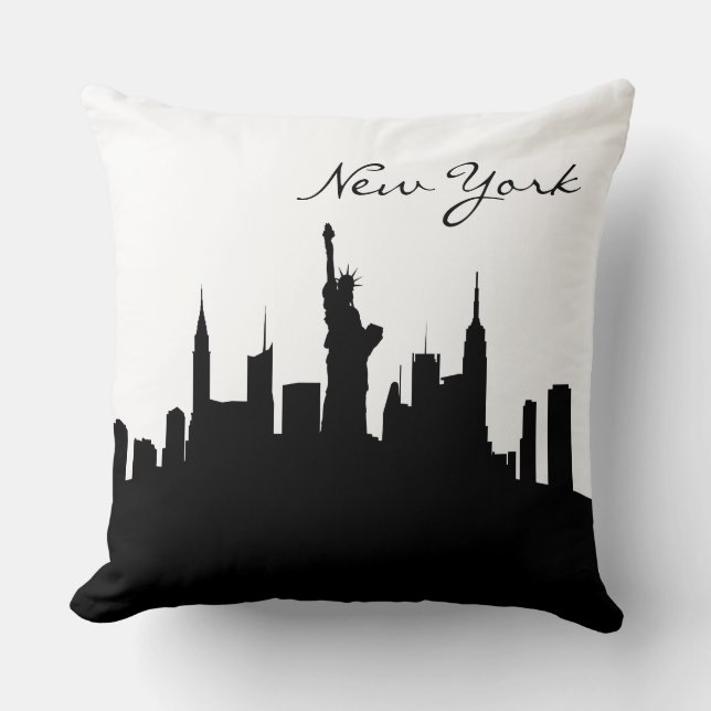 Black and White New York Skyline Throw Pillow (Front)