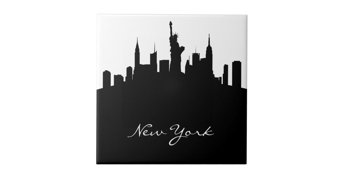 Black and White New York Skyline Tile | Zazzle