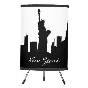 Black and White New York Skyline Tripod Lamp