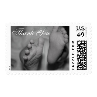 Black and White Newborn Feet Thank You Photo Stamp