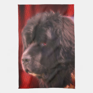 Black And White Newfoundland Dog Face Kitchen Towel