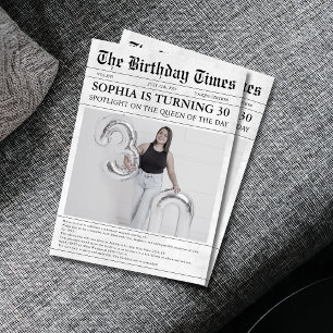 Black and white newspaper 30th Birthday  Invitation