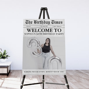 Black and white newspaper 30th Birthday Welcome Foam Board