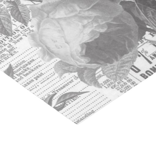 Black and White Newspaper Floral Ephemera Tissue Paper Zazzle