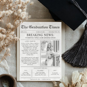 Black and White Newspaper Photo Graduation Party Invitation
