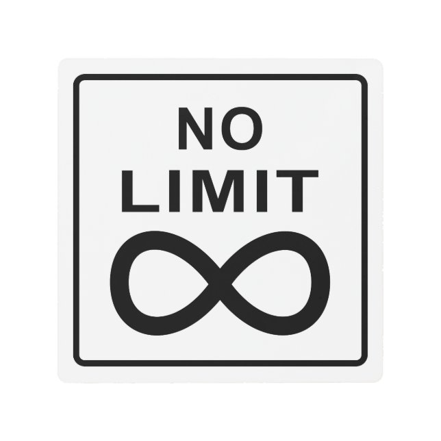 Black and White "No limit" Speed Limit Sign (Front)