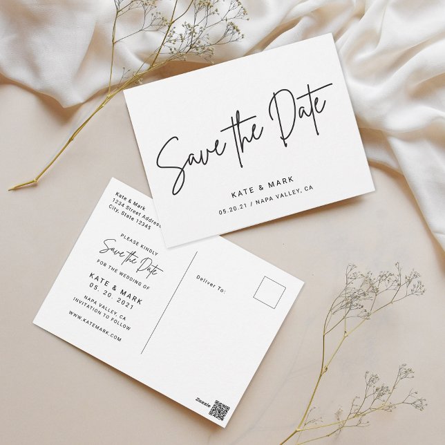 Black and White Non-Photo Save the Date Postcard (Creator Uploaded)