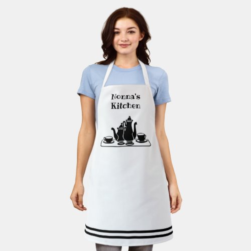 Black and White Nonnas Kitchen with Coffee Apron