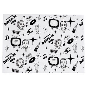 Black and White Nostalgic Retro 1950's Style Large Gift Bag