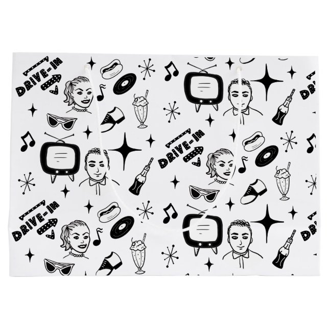 Black and White Nostalgic Retro 1950's Style   Large Gift Bag (Back)