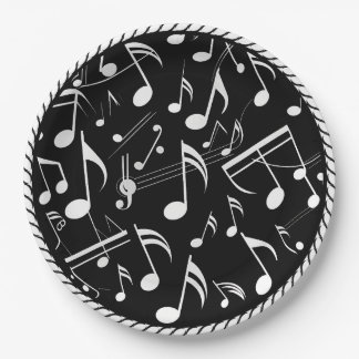 Black and White Notes Pattern Paper Plates