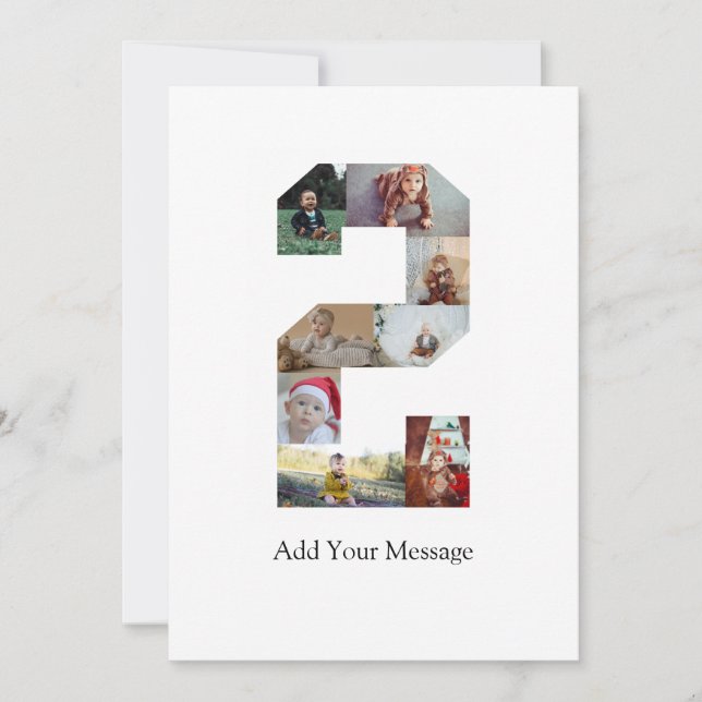 Black and White Number 2 Photo Collage Announcement (Front)