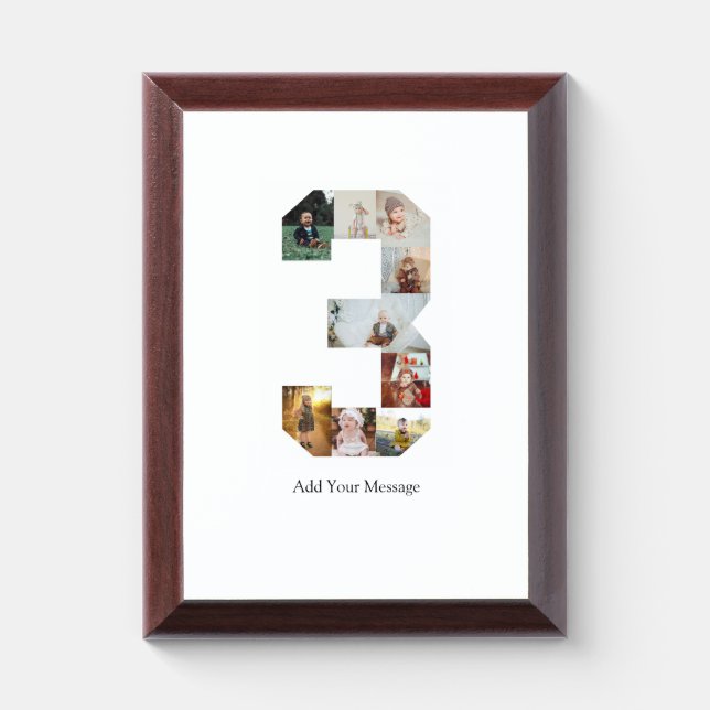 Black and White Number 3 Photo Collage Award Plaque (Vertical)