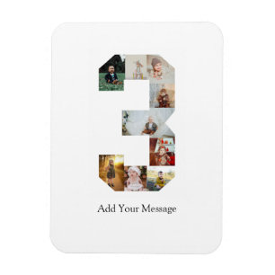 Black and White Number 3 Photo Collage Magnet