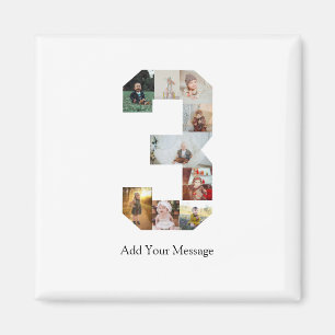 Black and White Number 3 Photo Collage Magnet