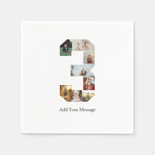 Black and White Number 3 Photo Collage Napkins