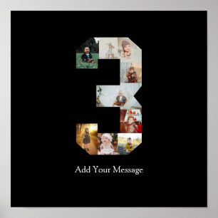 Black and White Number 3 Photo Collage Poster