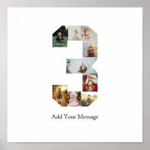 Black and White Number 3 Photo Collage Poster