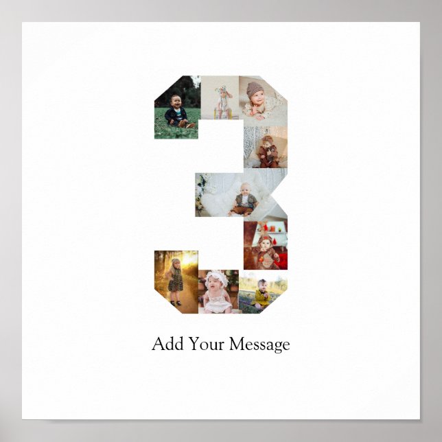 Black and White Number 3 Photo Collage Poster (Front)