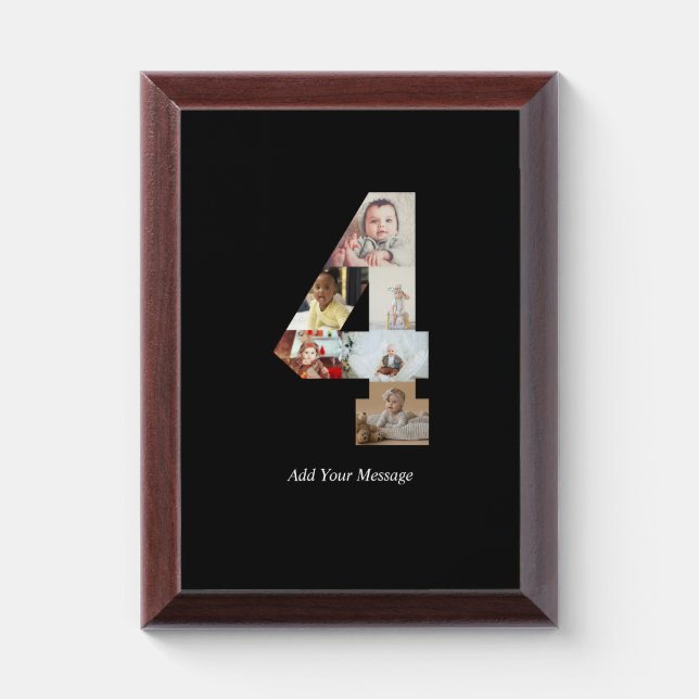 Black and White Number 4 Photo Collage Award Plaque (Vertical)