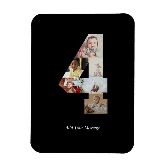 Black and White Number 4 Photo Collage Magnet (Vertical)