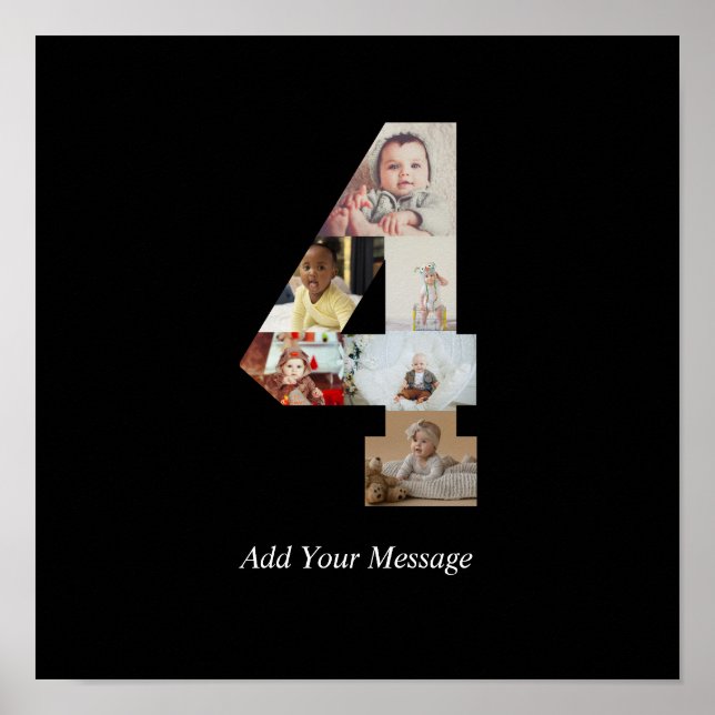 Black and White Number 4 Photo Collage Poster (Front)