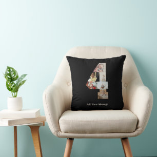 Black and White Number 4 Photo Collage Throw Pillow