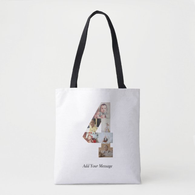 Black and White Number 4 Photo Collage Tote Bag (Front)