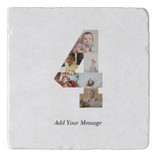 Black and White Number 4 Photo Collage Trivet