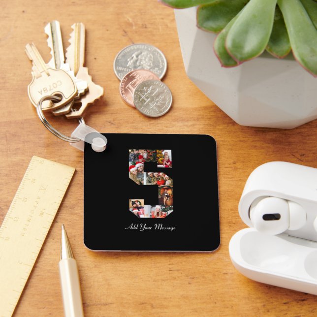 Black and White Number 5 Photo Collage Keychain (Desk)