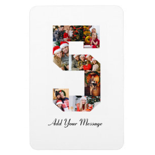 Black and White Number 5 Photo Collage Magnet