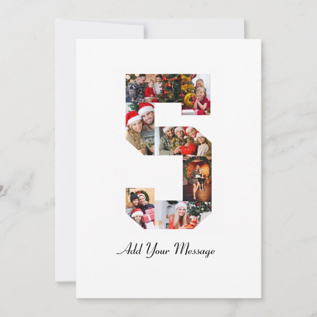 Black and White Number 5 Photo Collage Thank You Card (Front)