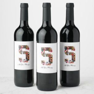 Black and White Number 5 Photo Collage Wine Label