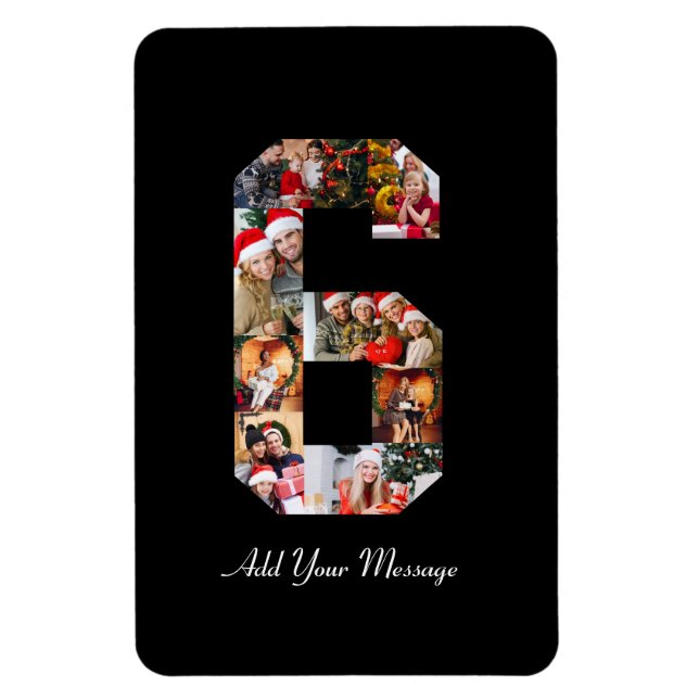 Black and White Number 6 Photo Collage Magnet (Vertical)