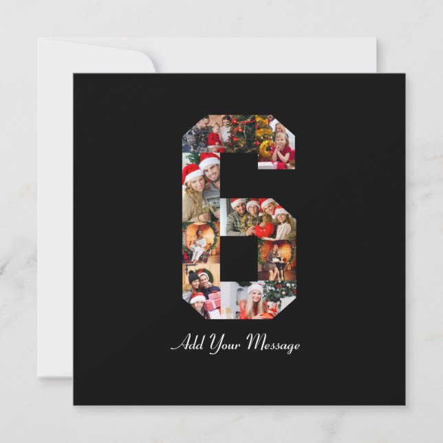 Black and White Number 6 Photo Collage Thank You Card (Front)